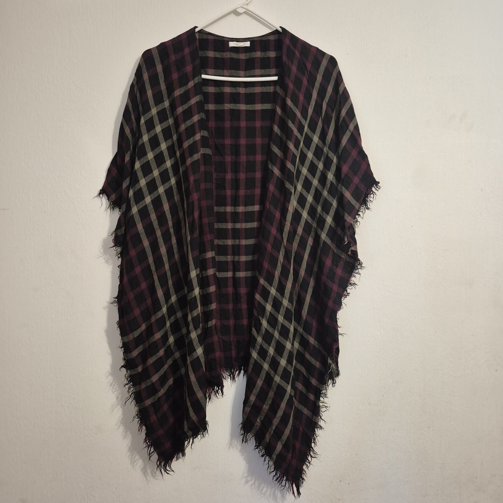 Plaid Fringe Kimono ShawlMaurices Womens Green Red Black Plaid Poncho Onesize